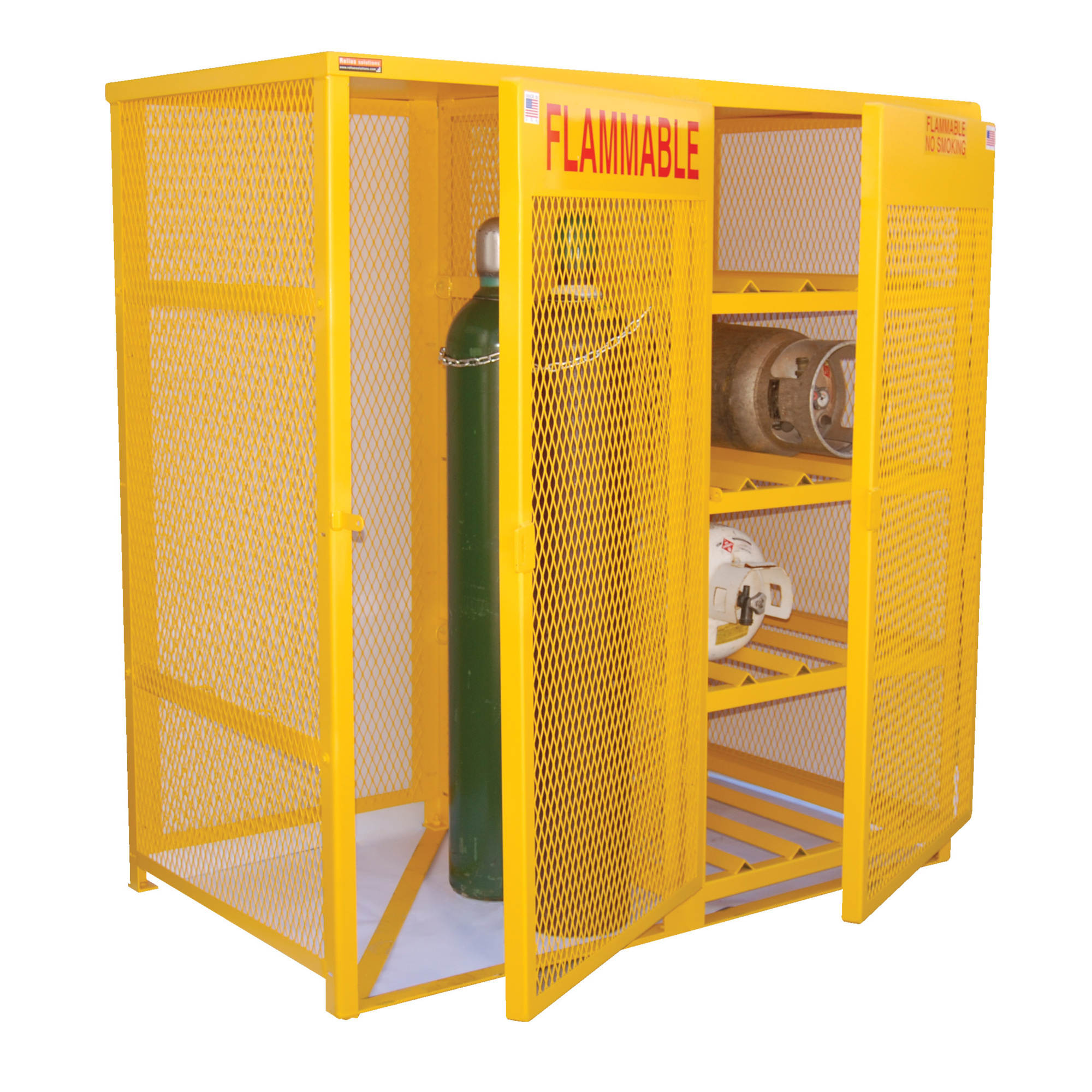 Vestil Horizontal and Vertical Cylinder Cabinet - 68.25in. Height, 60in. Width, Steel, Yellow, Lockable Doors, Model# CYL-H8-V510